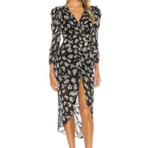 Astr Monochrome Floral Long Sleeve Dress